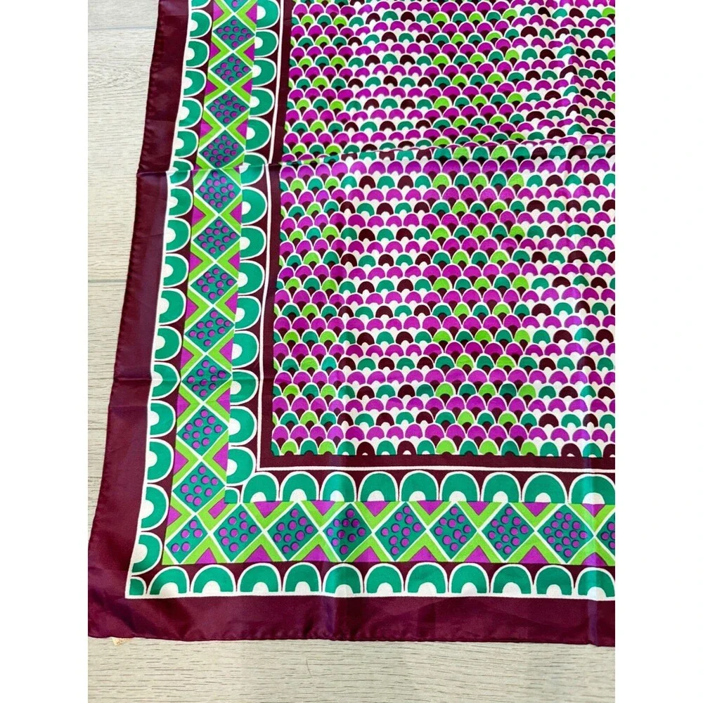 Vintage Sillook Geometric Scarf Green and Purple Scallops Made in‎ Japan 27